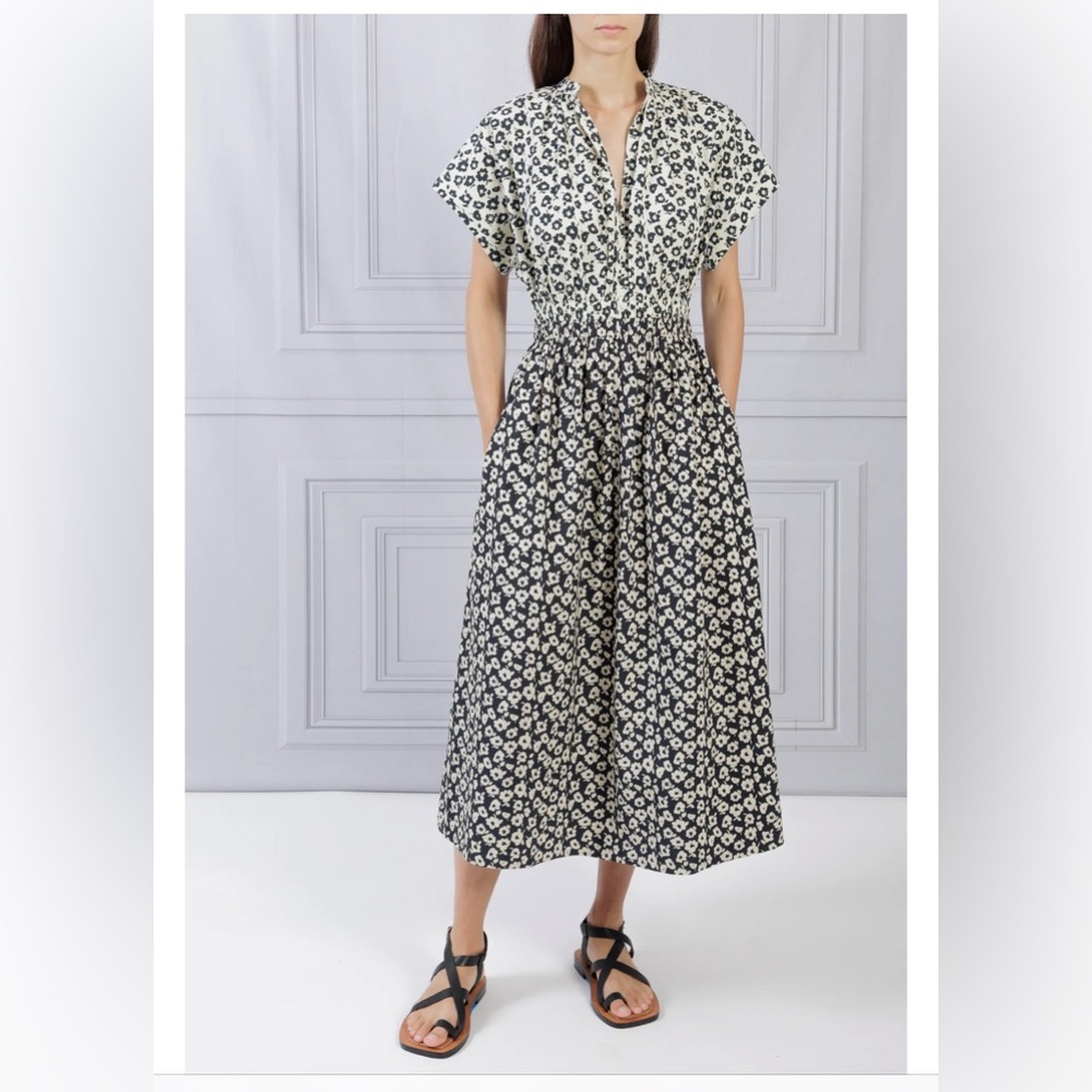 Apiece Apart navy and Cream Floral Midi Dress